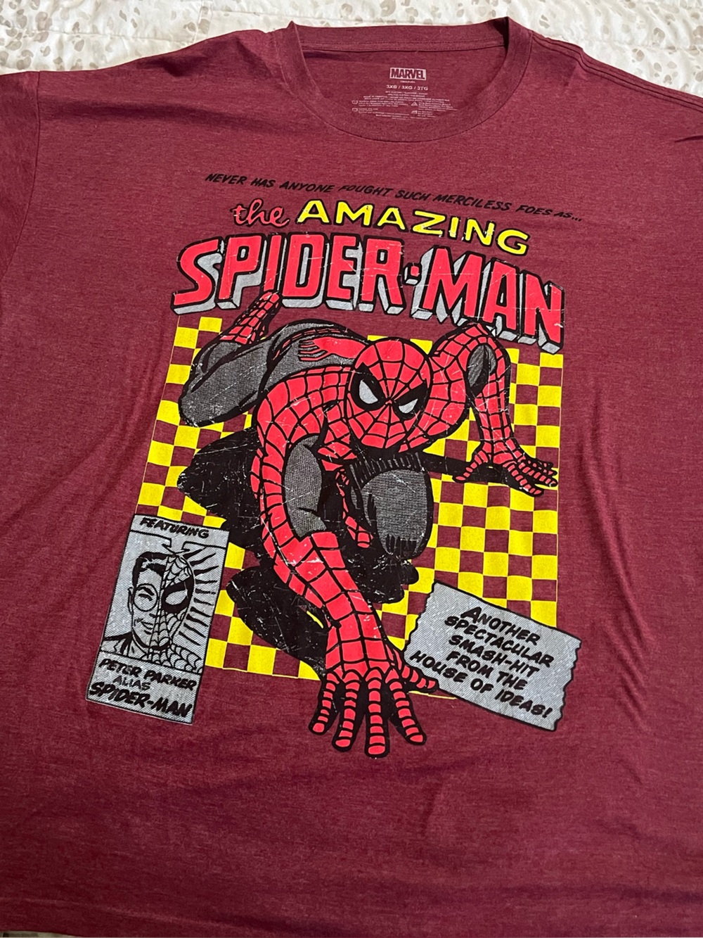 Marvel Spider-Man Graphic Tee - Maroon with Red & Yellow Art